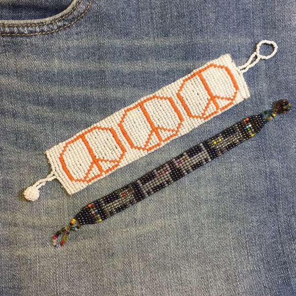 Vintage Jewelry - Beaded Peace and Cat Bracelet bundle